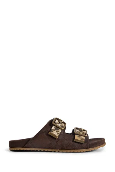 Burberry Urchin Sandals Suede Synthetic Fabric Check In Brown