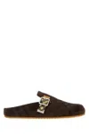 Burberry Strap Patterned Round Toe Rubber Sole Slip-on In Brown