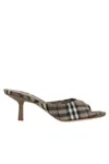 Burberry Khaki Check Linen Blend Mews High Mules In Brush Ip Check
