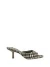 Burberry Khaki Check Linen Blend Mews High Mules In Multicolour