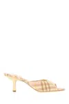 Burberry Beige Check Linen Mule Sandals With 6.5 Cm Heel Lf Mews 65 Chk 162393 In Teacup Ip Check