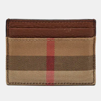 Pre-owned Burberry Sandon Brown/beige Check Canvas And Leather Card Holder