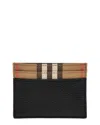 Burberry Sandon Check Canvas & Leather Card Case In Black