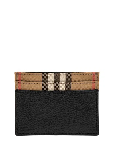Burberry Sandon Check Canvas & Leather Card Case In Black