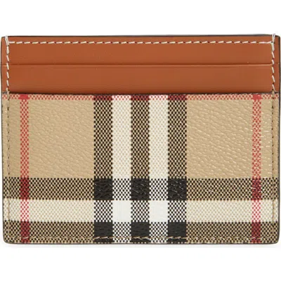 Burberry Sandon Check Canvas & Leather Card Case In Vntg Chk/briar Brown