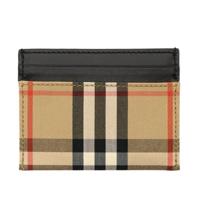 Pre-owned Burberry Sandon Check Card Case Wallet Leather Canvas In Black