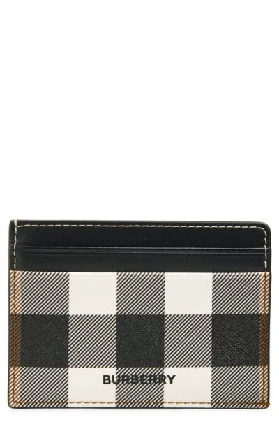 Burberry Sandon Check Leather Card Case In Black