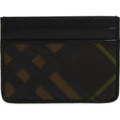 Burberry Sandon Check Leather Card Case In Brown