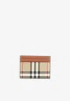 Burberry Sandon Check Leather Cardholder In Sand