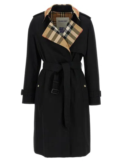 Burberry Trench Coat Belt Waist Epaulettes In Black