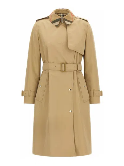 Burberry Sandridge Trench Coat Belted Waist Storm Flap In Brown