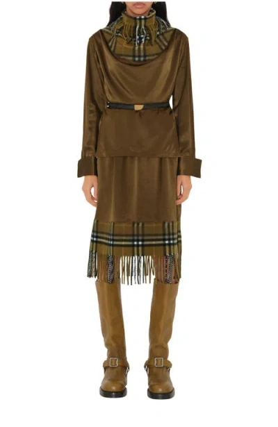 Burberry Satin And Check Scarf Skirt