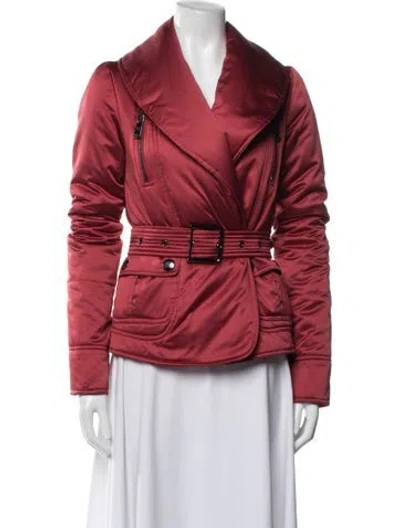 Pre-owned Burberry Satin Biker Jacket In Metallic/red