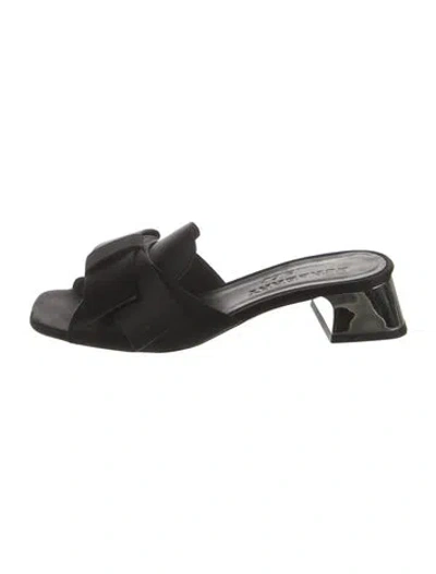 Pre-owned Burberry Satin Bow Accents Slides In Black