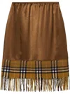 Burberry Checked Midi Fringed Skirt In Brown