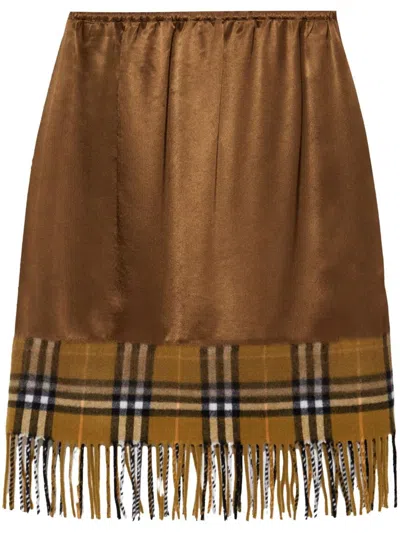 BURBERRY SATIN CHECK SCARF SKIRT