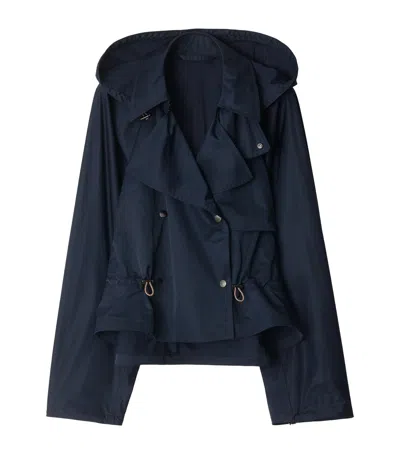 Burberry Satin Cropped Trench Coat In Blue
