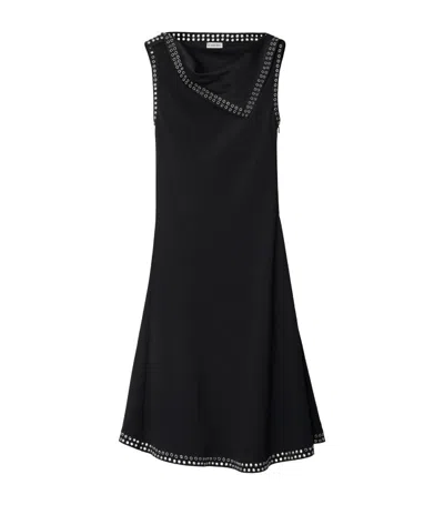 Burberry Satin Eyelet Mini Dress In Black