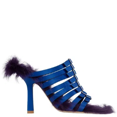 Burberry Satin Feather Square Toe Sandals In Blue