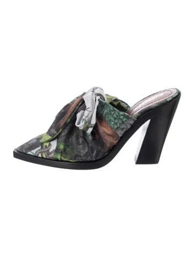 Pre-owned Burberry Satin Floral Print Mules In Green