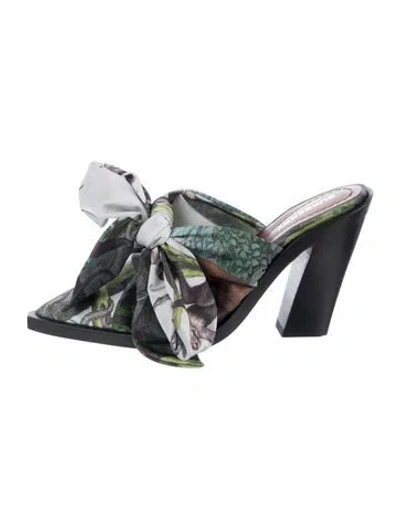 Pre-owned Burberry Satin Floral Print Mules W/ Tags In Green
