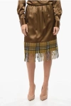 Burberry Satin Midi Skirt With Tartan Patterned Scarf Detail In Brown