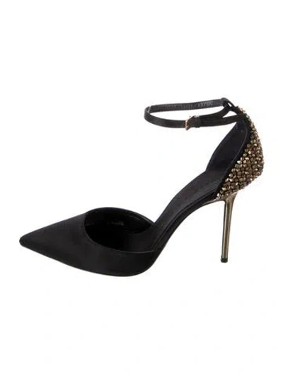 Pre-owned Burberry Satin Printed D'orsay Pumps In Black