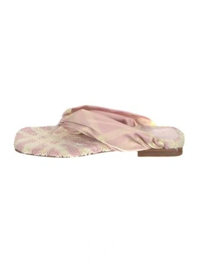 Pre-owned Burberry Satin Printed Flip Flops In Pink