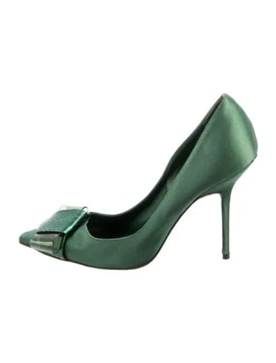 Pre-owned Burberry Satin Pumps In Green