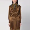 Burberry Checked Scarf Satin Top In Brown