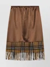 Burberry Satin Skirt Check Panel Fringe Hem In Brown