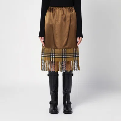 Burberry Satin Skirt With Check Panel In Brown