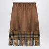 Burberry Checked Midi Fringed Skirt In Brown
