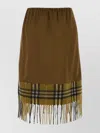 Burberry Satin Skirt With Elastic Waistband And Fringe Hem In Green