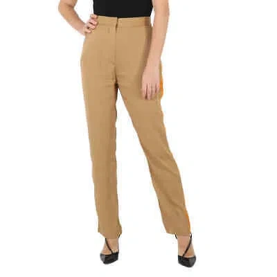 Pre-owned Burberry Satin Stripe Crepe Tailored Trousers In Driftwood, Brand Size 6 (us In Check Description