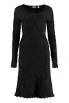 Burberry Scalloped Neckline Long Sleeve Fitted Dress In Black