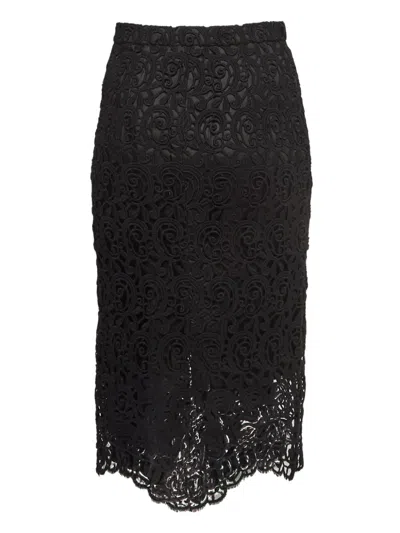 Pre-owned Burberry Scalloped Lace Midi Skirt In Black