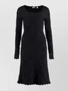 Burberry Scalloped Neckline Long Sleeve Fitted Dress In Blue