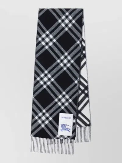 Burberry Black Check Cashmere Scarf In Purple