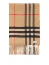 Burberry Beige Wool Check Scarf With Fringes In Beis