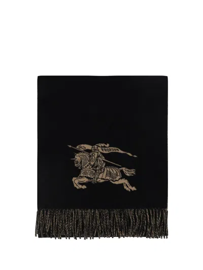 Burberry Beige & Black Reversible Ekd Cashmere Scarf In Camel/black