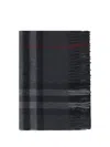 Burberry Cashmere Scarf With Check Pattern In Charcoal