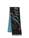 Burberry Embroidered Wool Blend Scarf With Fringe In Clear Blue