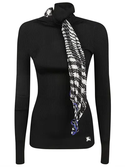 BURBERRY BURBERRY SCARF-DETAILED HIGH-NECK RIBBED JUMPER
