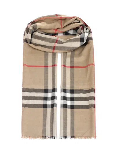 Burberry Scarf In Light Wool And Silk Scarves And Foulards Brown