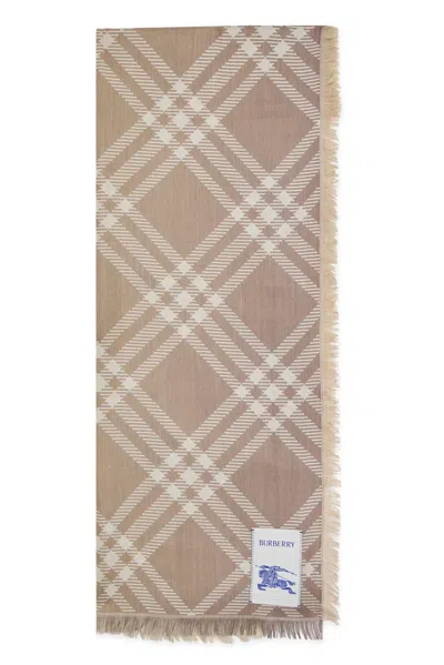 Burberry Wool-silk Scarf With Refined Check Pattern And Fringed Edges In Multi