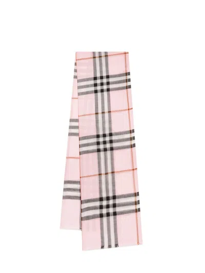 Burberry Check Lightweight Wool Silk Scarf In Pink