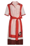 Burberry Scarf Print Short Sleeve Silk Shirtdress In Red
