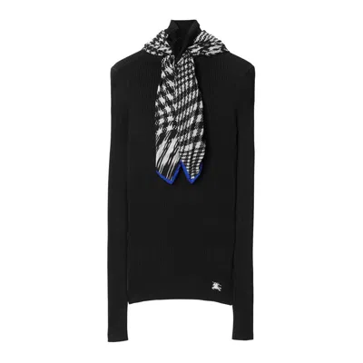 Burberry Scarf Rib Knit Sweater In Black