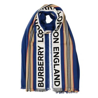 Pre-owned Burberry Scarf Ribbon Heritage Stripe Denim Blue